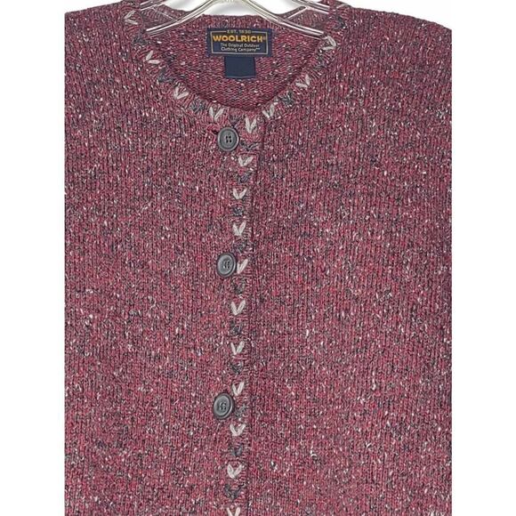 Woolrich Red Jacket Wool Tweed Knit Ruby and Gray LS Button Front Pockets Vintag - Picture 9 of 9